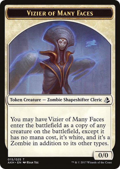 Vizier of Many Faces // Zombie Double-Sided Token, Amonkhet 15 // 20