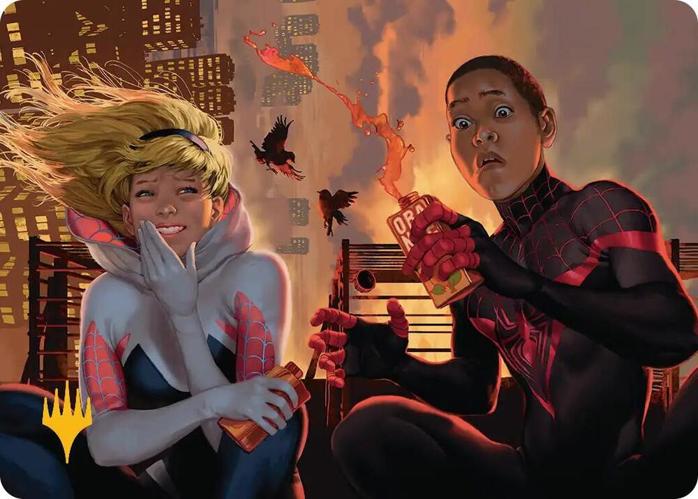 Heroes' Hangout Art Card (Gold-Stamped Planeswalker Symbol), Art Series: Marvel's Spider-Man 14