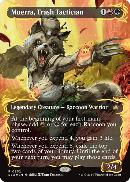 Muerra, Trash Tactician (Borderless) (Raised Foil), Bloomburrow 352