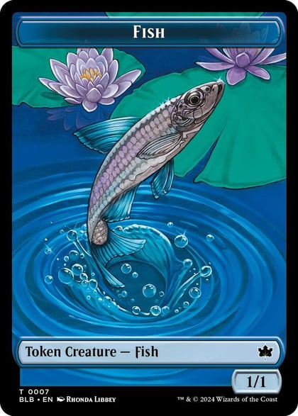 Fish // Iridescent Vinelasher Double-Sided Token, Bloomburrow 7 // 12