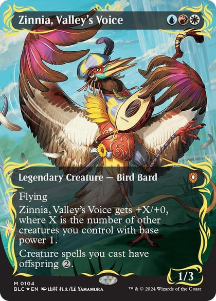 Zinnia, Valley's Voice (Borderless) (Raised Foil), Commander: Bloomburrow 104