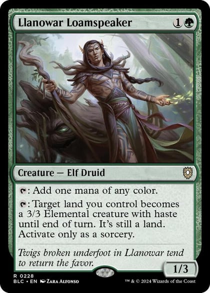 Llanowar Loamspeaker, Commander: Bloomburrow 228