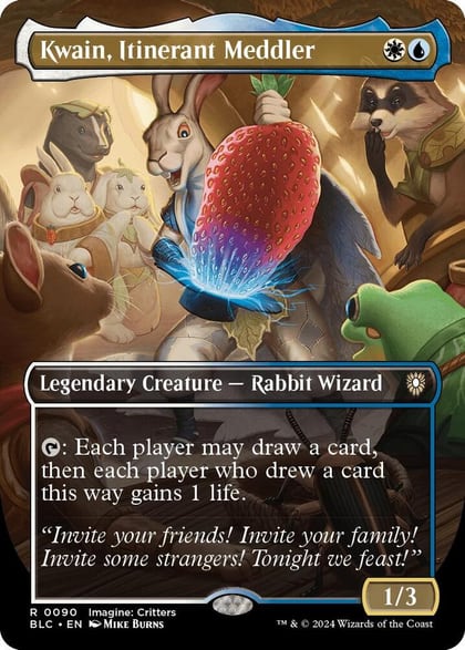 Kwain, Itinerant Meddler (Borderless), Commander: Bloomburrow 90