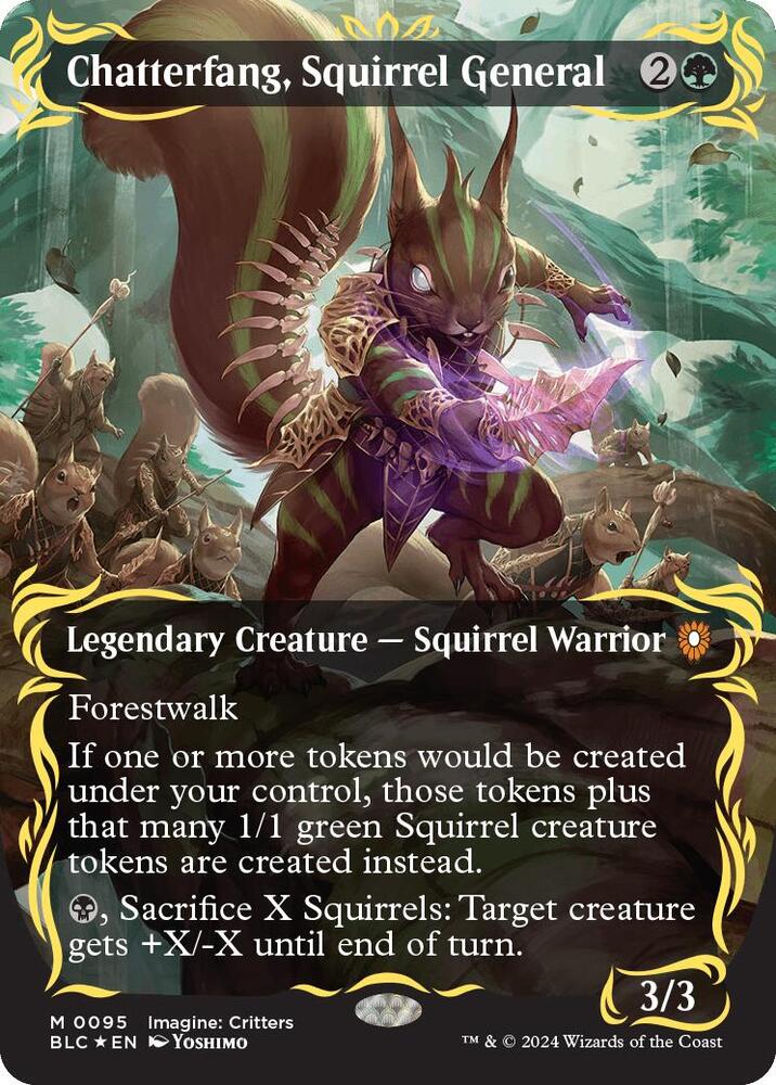 Chatterfang, Squirrel General (Borderless) (Raised Foil), Commander: Bloomburrow 95