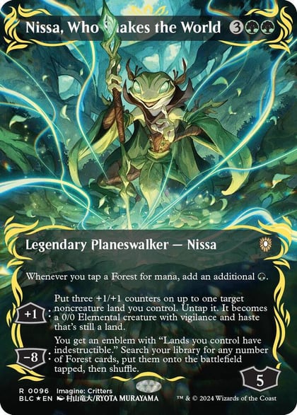 Nissa, Who Shakes the World (Borderless) (Raised Foil), Commander: Bloomburrow 96