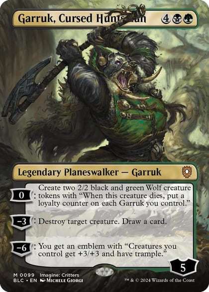 Garruk, Cursed Huntsman (Borderless), Commander: Bloomburrow 99