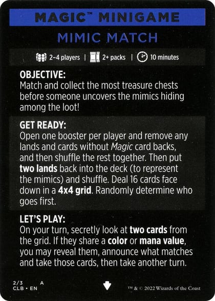 Magic Minigame: Mimic Match, Commander Legends: Battle for Baldur's Gate 2
