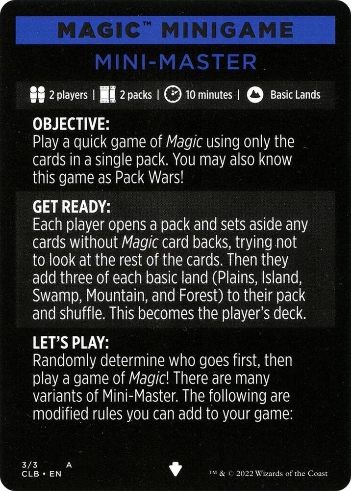 Magic Minigame: Mini-Master, Commander Legends: Battle for Baldur's Gate 3