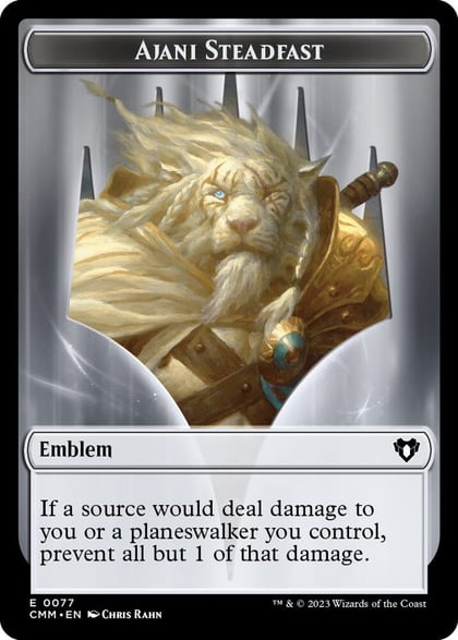Emblem - Ajani Steadfast // Wizard Double-Sided Token, Commander Masters 77 // 71
