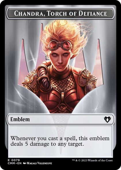 Emblem - Chandra, Torch of Defiance // Wizard Double-Sided Token, Commander Masters 79 // 71