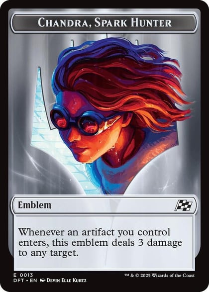 Emblem - Chandra, Spark Hunter // Vehicle Double-Sided Token, Aetherdrift 13 // 12
