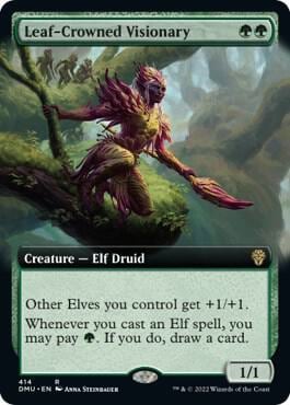 Leaf-Crowned Visionary (Extended Art), Dominaria United 414