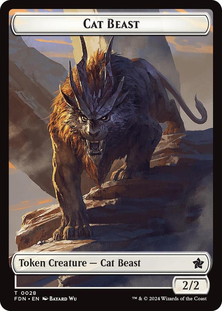 Cat Beast // Dragon (0017) Double-Sided Token, Foundations 28 // 17