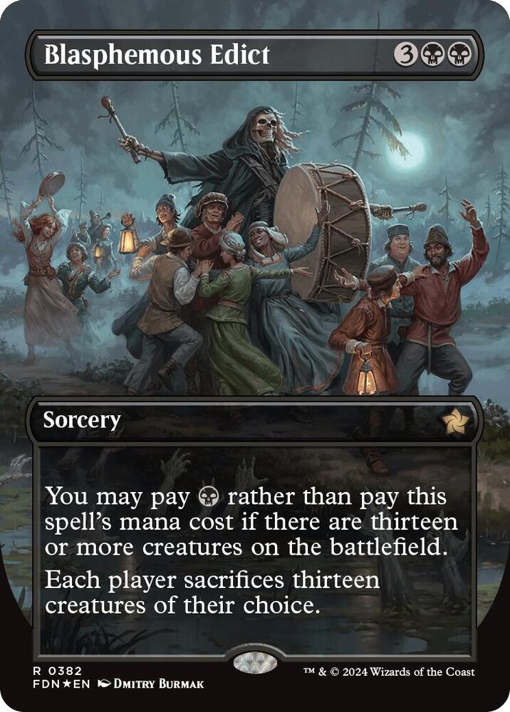 Blasphemous Edict (Borderless) (Mana Foil), Foundations 382