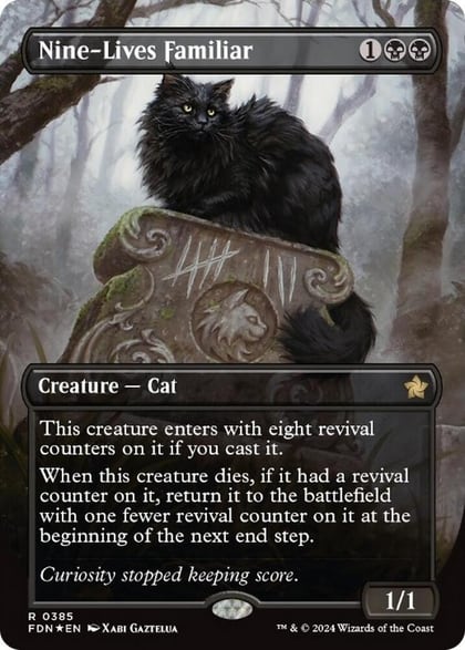 Nine-Lives Familiar (Borderless) (Mana Foil), Foundations 385