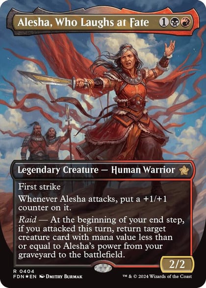 Alesha, Who Laughs at Fate (Borderless) (Mana Foil), Foundations 404