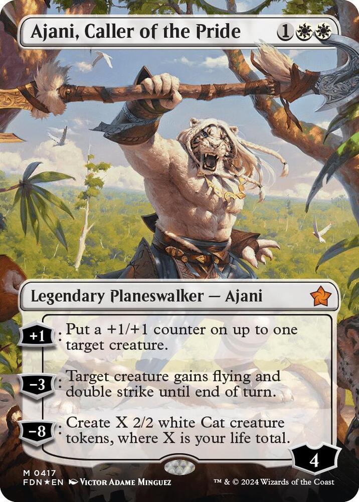 Ajani, Caller of the Pride (Borderless) (Mana Foil), Foundations 417