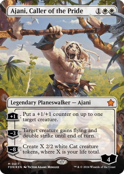 Ajani, Caller of the Pride (Borderless) (Mana Foil), Foundations 417