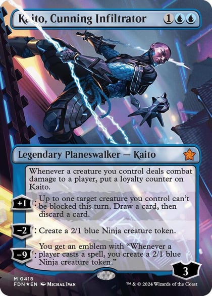 Kaito, Cunning Infiltrator (Borderless) (Mana Foil), Foundations 418