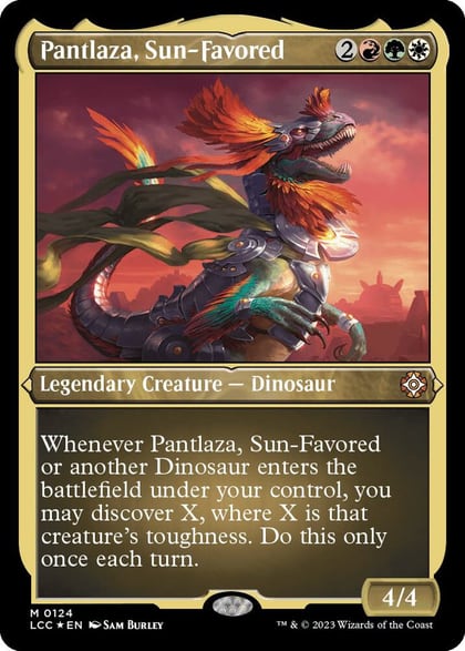 Pantlaza, Sun-Favored (Display Commander) - Thick Stock, Commander: The Lost Caverns of Ixalan 124