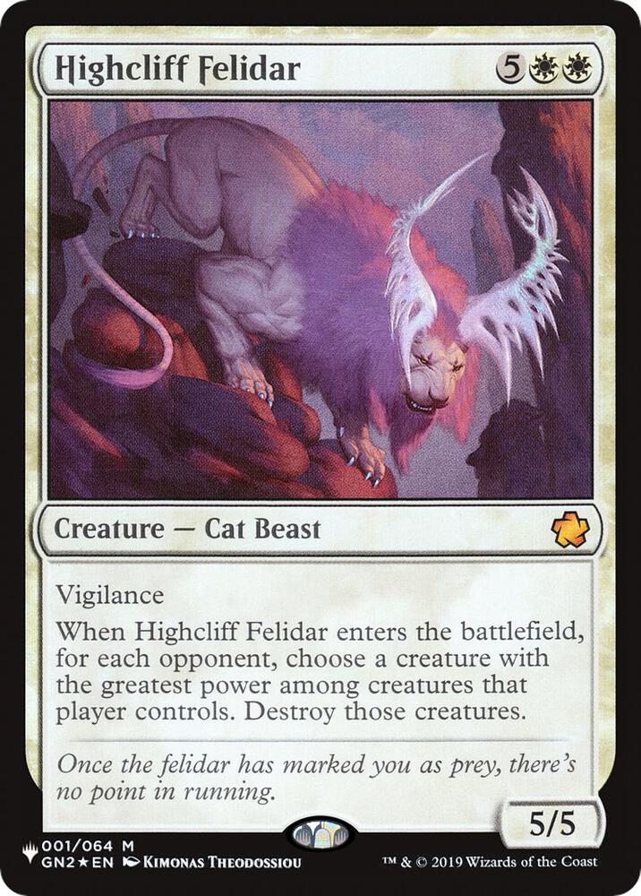 Highcliff Felidar, The List Reprints 001/064
