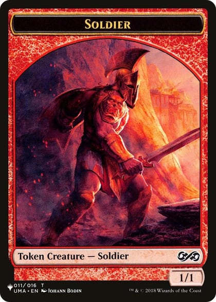 Soldier (UMA) // Dwarf (ELD) Double-sided Token, The List Reprints 11 // 7
