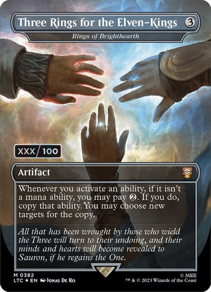 Three Rings for the Elven-Kings - Rings of Brighthearth (Borderless) (Serial Numbered), Commander: The Lord of the Rings: Tales of Middle-earth 382