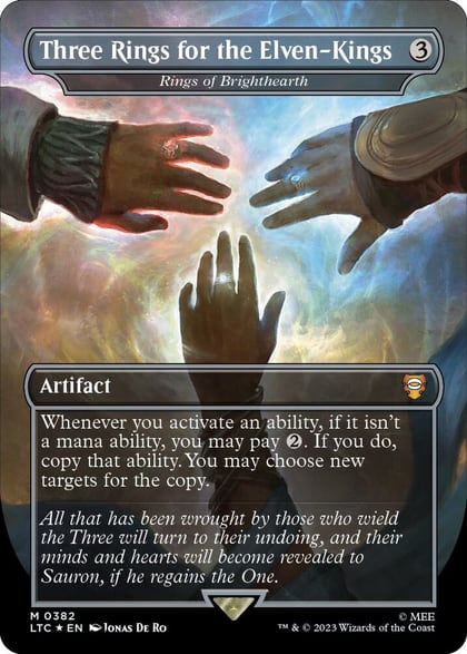 Three Rings for the Elven-Kings - Rings of Brighthearth (Borderless) (Surge Foil), Commander: The Lord of the Rings: Tales of Middle-earth 382