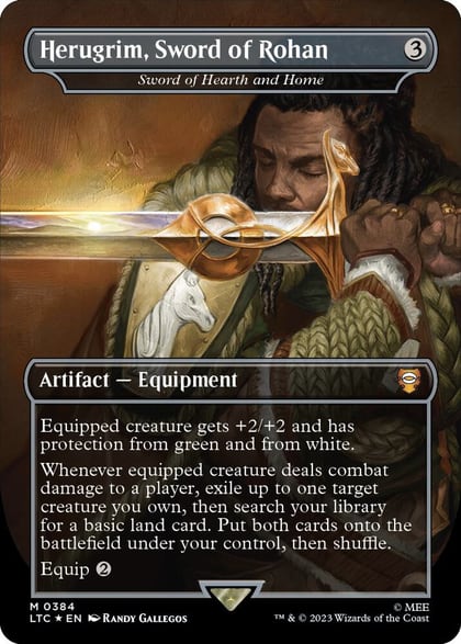 Herugrim, Sword of Rohan - Sword of Hearth and Home (Borderless) (Surge Foil), Commander: The Lord of the Rings: Tales of Middle-earth 384