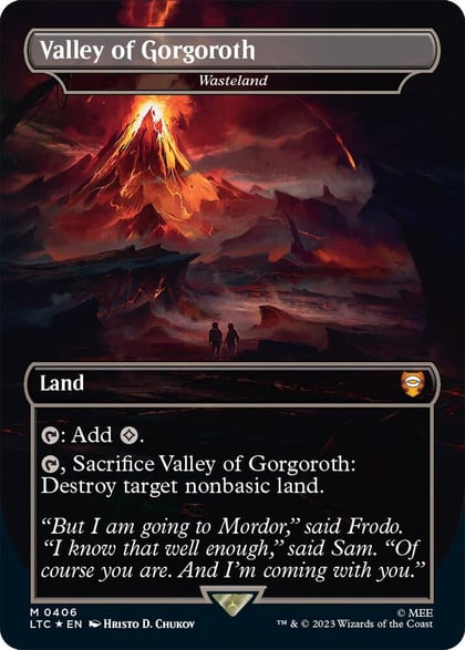 Valley of Gorgoroth - Wasteland (Borderless) (Surge Foil), Commander: The Lord of the Rings: Tales of Middle-earth 406