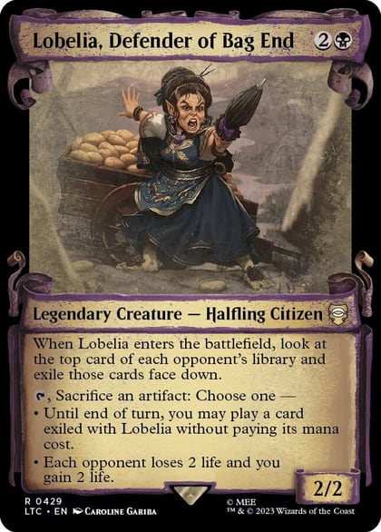 Lobelia, Defender of Bag End (Showcase Scrolls), Commander: The Lord of the Rings: Tales of Middle-earth 429