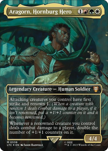 Aragorn, Hornburg Hero (Borderless) (Surge Foil), Commander: The Lord of the Rings: Tales of Middle-earth 536
