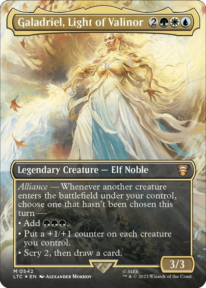 Galadriel, Light of Valinor (Borderless) (Surge Foil), Commander: The Lord of the Rings: Tales of Middle-earth 542