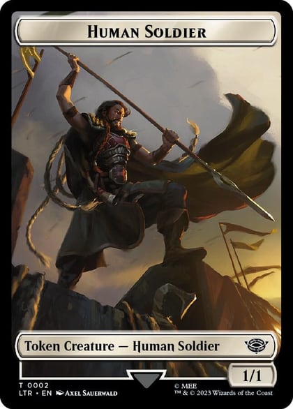 Human Soldier (0002) // Food (0009) Double-Sided Token, Universes Beyond: The Lord of the Rings: Tales of Middle-earth 2 // 9