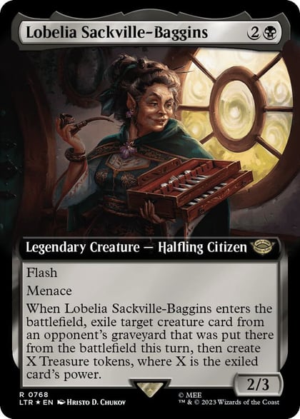 Lobelia Sackville-Baggins (Extended Art) (Surge Foil), Universes Beyond: The Lord of the Rings: Tales of Middle-earth 768