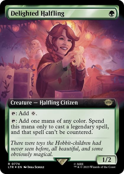 Delighted Halfling (Extended Art) (Surge Foil), Universes Beyond: The Lord of the Rings: Tales of Middle-earth 774