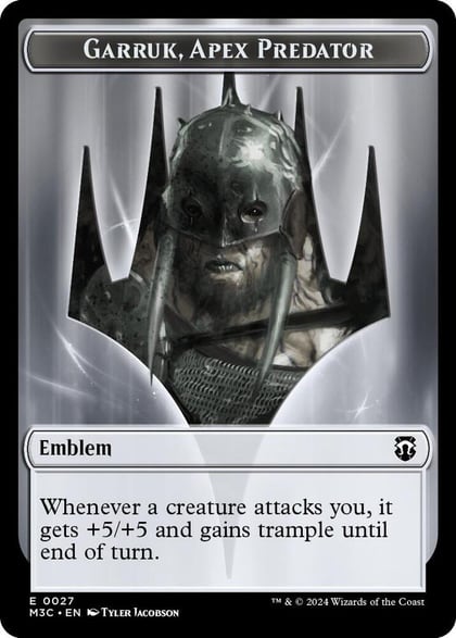 Emblem - Garruk, Apex Predator // Saproling Double-Sided Token, Commander: Modern Horizons 3 27 // 21