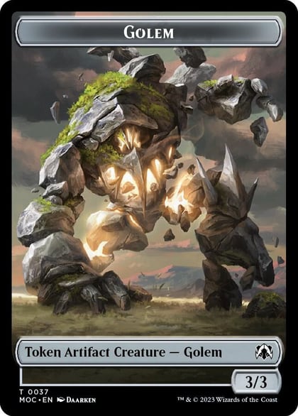 Golem // Clue Double-sided Token, Commander: March of the Machine 37 // 33