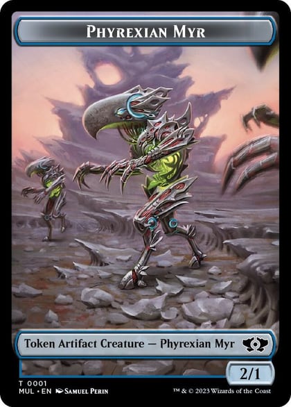 Phyrexian Myr // Emblem - Wrenn and Realmbreaker Double-Sided Token, March of the Machine 1 // 23