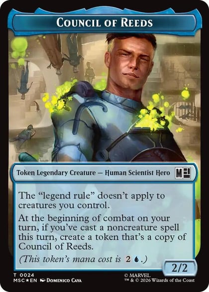 Council of Reeds (0024) // Merfolk (0024) Double-Sided Token (Surge Foil), Commander: Marvel Super Heroes 24 // 24