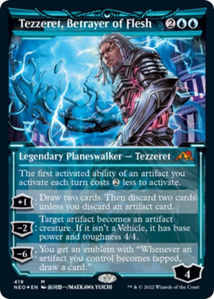 Tezzeret, Betrayer of Flesh (Showcase) (Foil Etched), Kamigawa: Neon Dynasty 419