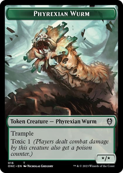 Phyrexian Wurm // Phyrexian Insect Double-Sided Token, Commander: Phyrexia: All Will Be One 16 // 15