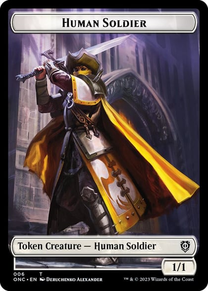 Human Soldier // Elephant Double-Sided Token, Commander: Phyrexia: All Will Be One 6 // 14