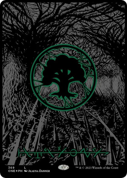 Forest (Phyrexian) - Full Art (Oil Slick Raised Foil), Phyrexia: All Will Be One 369