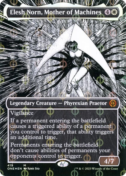 Elesh Norn, Mother of Machines (Borderless) (Step-and-Compleat Foil), Phyrexia: All Will Be One 419