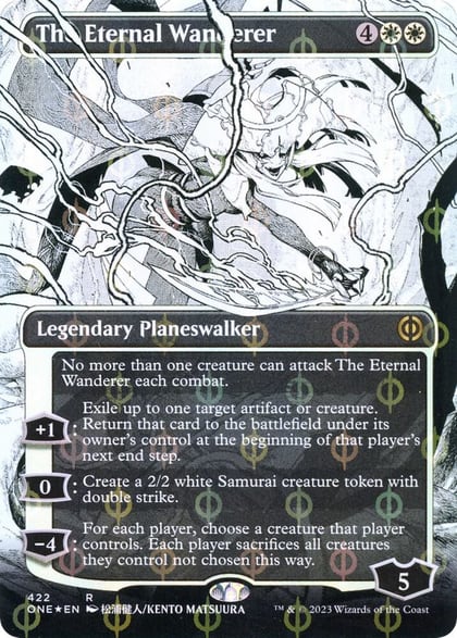 The Eternal Wanderer (Borderless) (Step-and-Compleat Foil), Phyrexia: All Will Be One 422