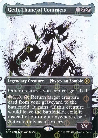 Geth, Thane of Contracts (Showcase) (Step-and-Compleat Foil), Phyrexia: All Will Be One 438