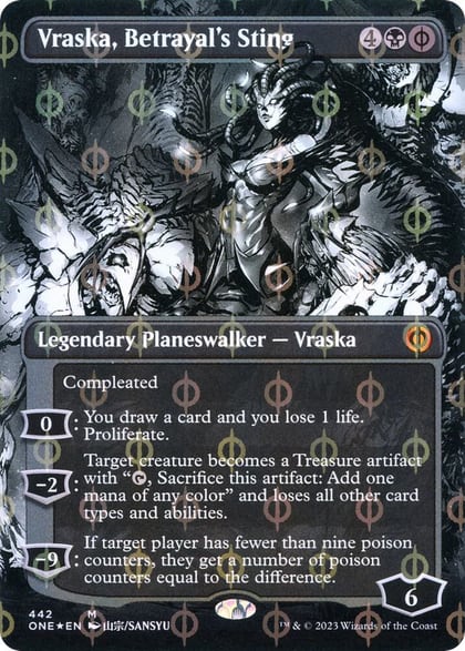 Vraska, Betrayal's Sting (Borderless) (Step-and-Compleat Foil), Phyrexia: All Will Be One 442