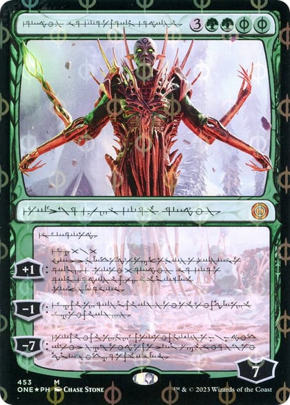 Nissa, Ascended Animist (Phyrexian) (Step-and-Compleat Foil), Phyrexia: All Will Be One 453