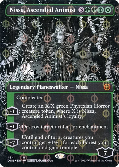 Nissa, Ascended Animist (Borderless) (Step-and-Compleat Foil), Phyrexia: All Will Be One 454